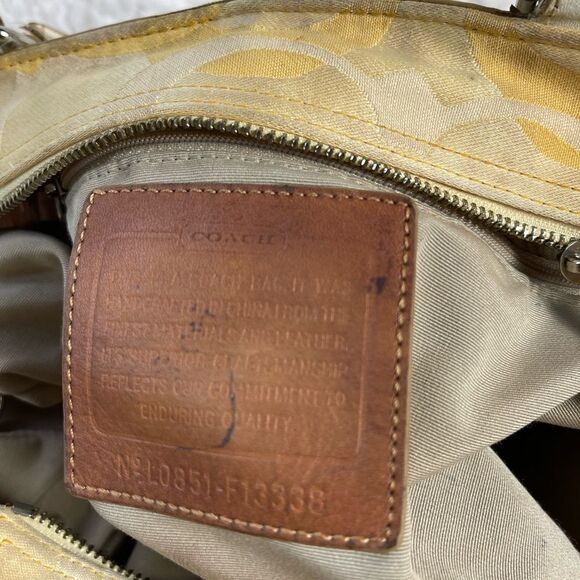 Coach Hampton Signature Canvas Satchel yellow & gold Beige leather trim & straps - Picture 10 of 16